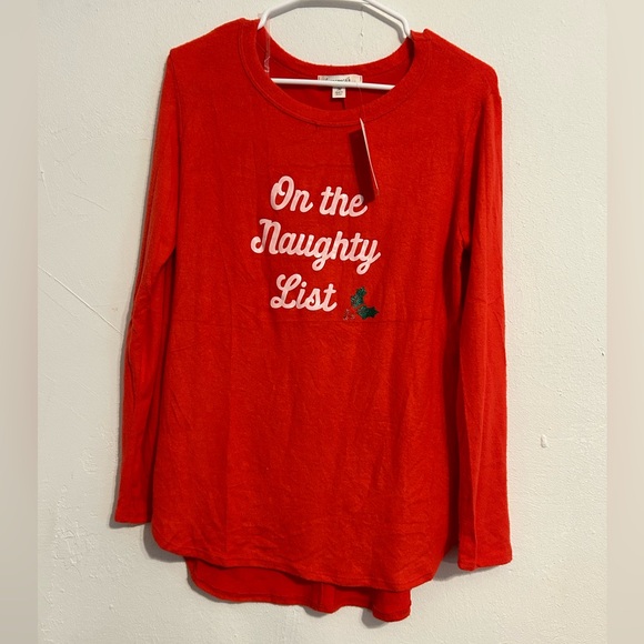 NWT M Francescas Red Christmas Long Sleeve Shirt Sweater On the Naughty List - Picture 1 of 5